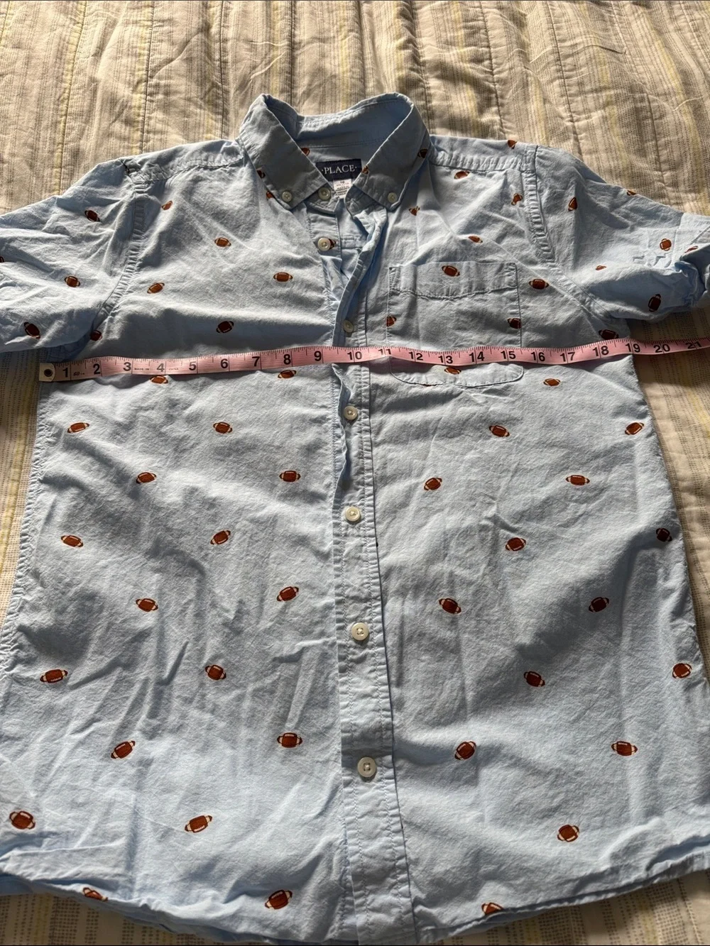 The Children's Place Light Blue Button-Down Shirt with Football Print